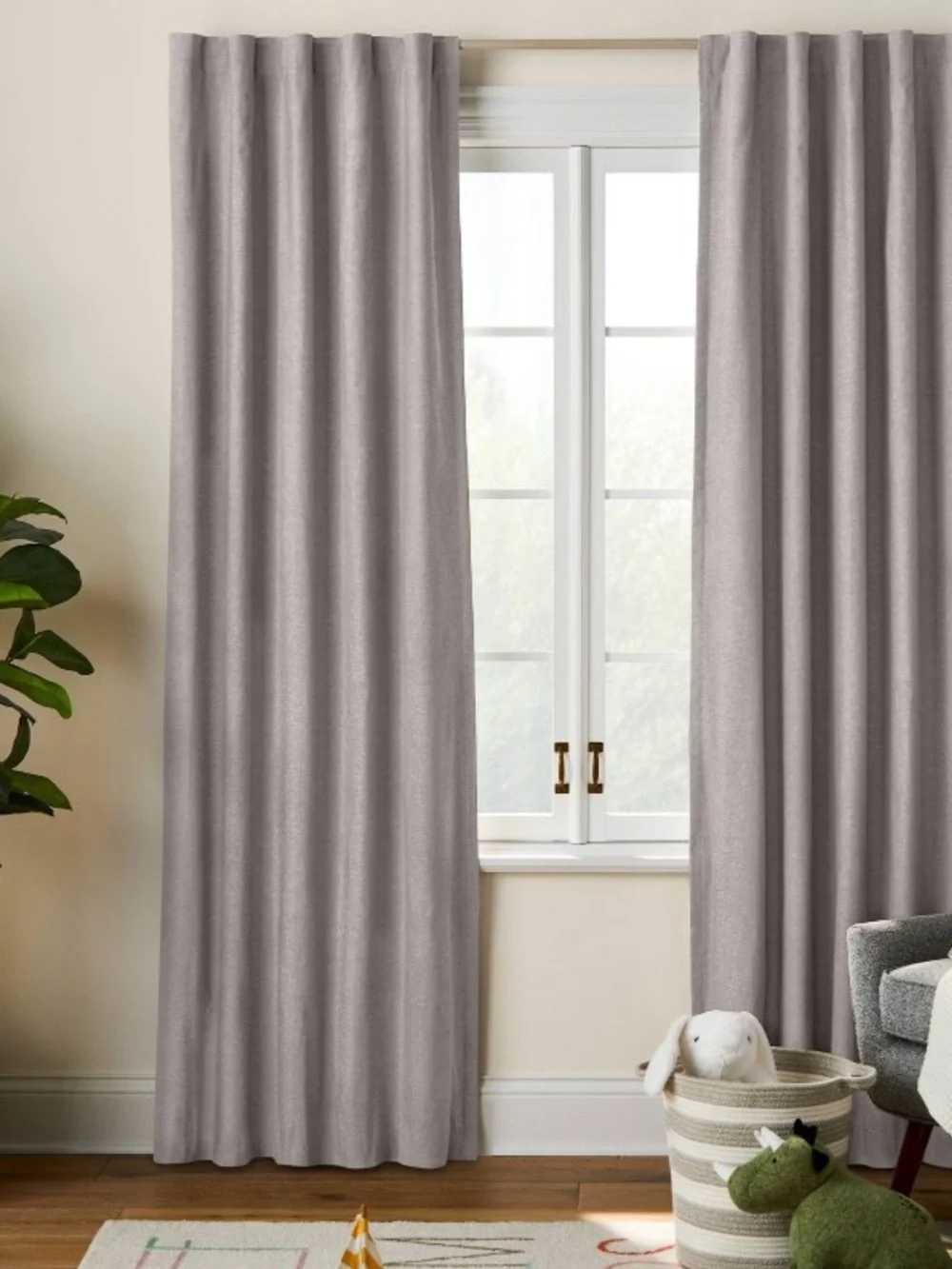 NEW Pillowfort 63” Gray Blackout Chambray Cotton Curtain Panel